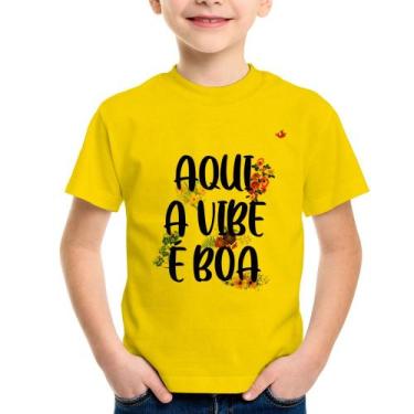 Imagem de Camiseta Infantil Aqui a vibe é boa - Foca na Moda, Amarelo, 4