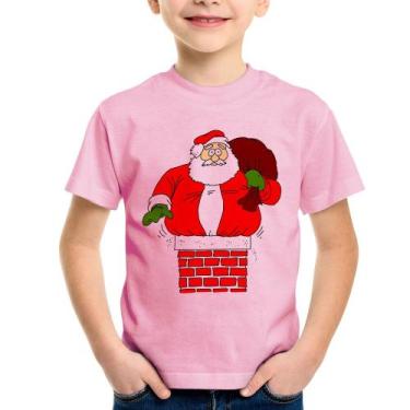Imagem de Camiseta Infantil Papai Noel Chaminé - Foca na Moda, Rosa bebê, 2