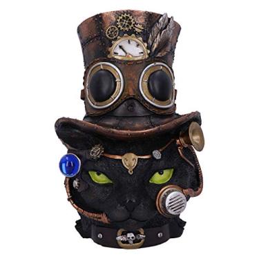 Imagem de Nemesis Now Estatueta de cabeça de gato preta Steampunk de 28,8 cm Felius Mogg