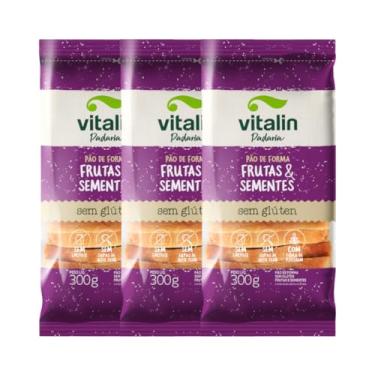 Imagem de Kit com 3 Pacotes de Pão de Forma Frutas & Sementes Sem Glúten de 300g cada - Vitalin