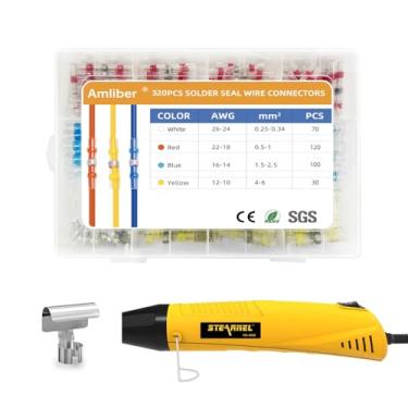 Imagem de Amliber Conectores De Fio De Solda 320Pcs Com Pistola De Calor 400W, Conectores De Fio De Selo De Solda Solderstick Kit De Conector De Fio De Solda À Prova D'Água Para Fiação Marítima, Automotiva, D