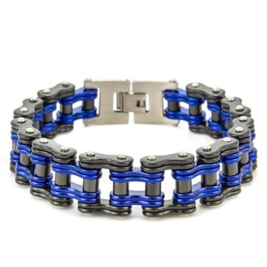 Imagem de LAFATINA Pulseiras masculinas de corrente de elos de bicicleta pesada para o dia dos pais, pulseira masculina de aço inoxidável para bicicleta de 20 cm, Metal, aço inoxidável