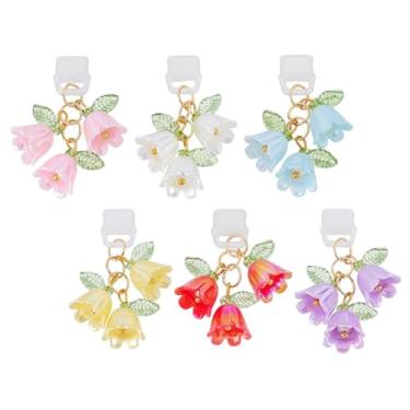 Imagem de HOBBIESAY 6 peças de plugue de poeira para celular 32-40 mm plugues à prova de poeira com pingentes lírio do vale tipo-C plugue de poeira tampa de porta charmosa para celular, tablet, fone de ouvido