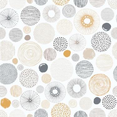 Imagem de VEELIKE Boho Papel de parede geométrico para descascar e colar papel de parede moderno art deco círculo para quarto banheiro 48 cm x 890 cm papel de parede abstrato pré-colado removível papel de
