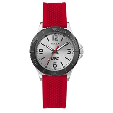 Imagem de Timex Relógio masculino UFC Gamer 42 mm - pulseira vermelha com mostrador prateado e caixa prateada, Vermelho