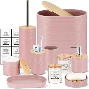 Imagem de IMAVO Conjunto De Acessórios Para Banheiro - 11 Peças Rosa, Com Lata Lixo, Dispensador Sabão, Saboneteira, Suporte Escova Dentes, Copo Vaso Sanitário, Cotonete Etiquetas