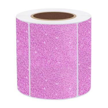 Imagem de Etiquetas térmicas holográficas de 7 x 5 cm, etiquetas adesivas térmicas rosa com glitter, adesivos de impressora térmica à prova d'água para preço, código de barras, nome, design de logotipo