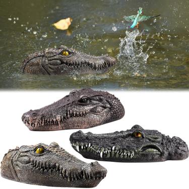 Imagem de Silipull Conjunto com 3 acessórios para piscina com cabeça de jacaré flutuante de 30 cm, boia de jacaré, cabeça de jacaré falsa para ganso, controle de pato, acessórios de piscina, jardim e pátio