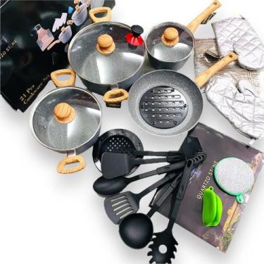 Imagem de Jogo Panelas 21 Pçs Antiaderente Frigideira Talher Silicone - alfashop