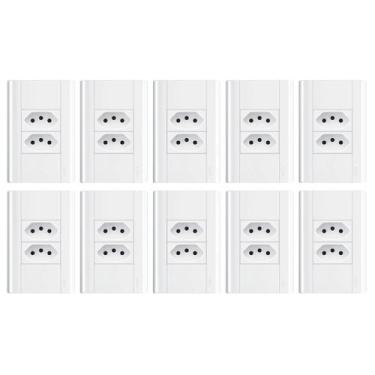 Imagem de Tomada Dupla 10a/250v C/ Placa 4x2 Fame Modulare - Kit 10 Un, Branco
