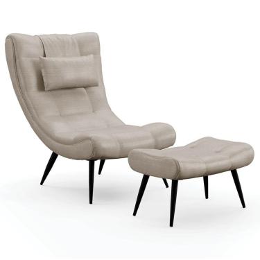 Imagem de Kit Poltrona E Puff Para Sala De Estar Com Almofada E Pés Palito Lord Facto Dunas Pérola - Ibiza