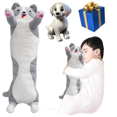 Imagem de Travesseiro de Corpo Gato Cachorro Longo Pelúcia Grande Super Macia Lavável Aconchegante Infantil Adulto Almofada Confortável Presente Cama Sofá Dormir Descanso Abraço Fofinho (Cachorro P Cinza)