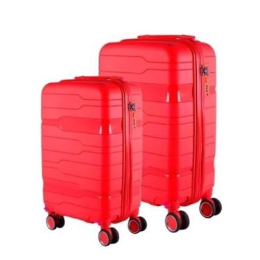 Imagem de Kit 2 Malas de bordo 10KG + Mala de Viagem 23KG Polipropileno Com Rodas Giratórias (Vermelha)