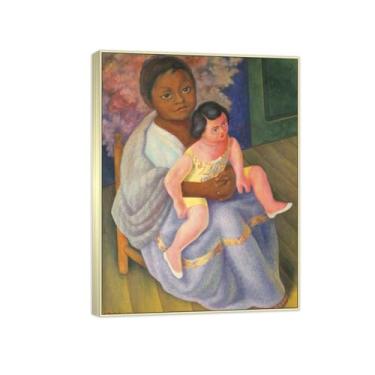 Imagem de MUHJDYC Diego Rivera Famosa Imagem em Tela - Impressões de Arte de Parede - Menina com Boneca-Quadro Prateado Pintura de Arte para Sala de Estar Quarto Decoração de Casa 20x25cm-8x10in