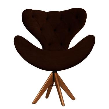 Imagem de Cadeira Decorativa Egg Com Capitonê Marrom Giratória Madeira