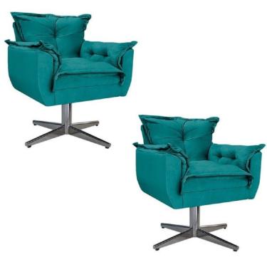 Imagem de Kit 2 Poltrona Cadeira Decorativa Opala Suede Azul Turquesa