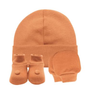 Imagem de kit Luva, Touca e Sapatinho em Algodão Egípcio na caixa - Canela - Corujitos