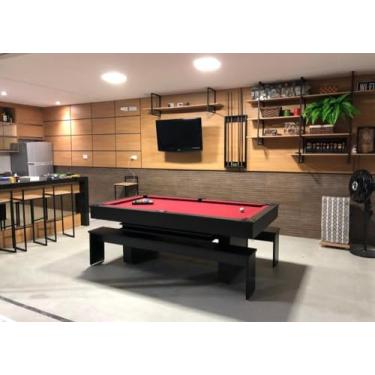 Imagem de Mesa de Sinuca e jantar com 2 Bancos - 2,00x1,10 - Bordo