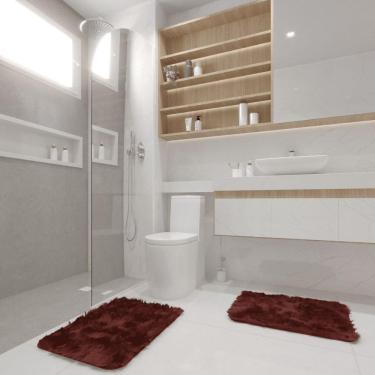 Imagem de Kit Tapete Banheiro Felpudo Peludo Marrom 40 X 60 Cm