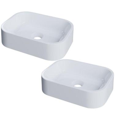Imagem de Kit 02 Cubas De Apoio Retangular Para Banheiro Lavabo C01 Br37w Branco - Lyam