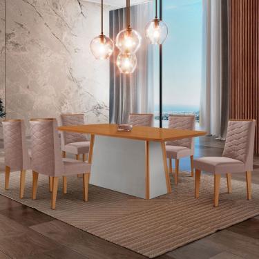 Imagem de Mesa de Jantar Diane 180cm Tampo MDF Laminado com 6 Cadeiras Safira Moderna Mobília