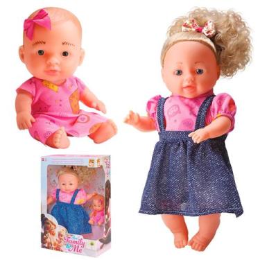 Imagem de Kit Bonecas Família Infantil Com Mamãe Loira E Bebê Com Roupas Combina