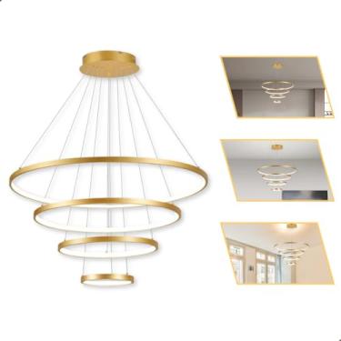 Imagem de Lustre Pendente Moderno 4 Anéis Arcos Gold Para Sala Cabo 3m Luz Quente
