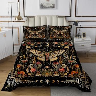 Imagem de Castle Fairy Conjunto de colcha gótica de galáxia estrelada e lua, plantas, flores supermacias, tamanho Queen, conjunto de edredom de borboleta, para meninos e meninas e adultos