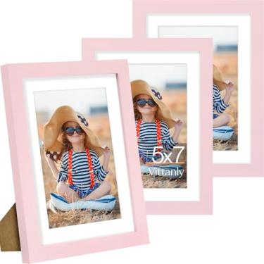 Imagem de Vittanly Conjunto de 3 porta-retratos 12 x 17 cm, exiba imagens 10 x 15 cm com tapete ou 12 x 18 cm sem tapete para montagem na parede ou mesa, molduras para decoração de parede, madeira projetada