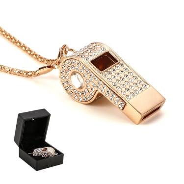 Imagem de ZLMC Apito de strass de corrente de metal, apito de colar, adequado para treinadores, árbitros, atividades esportivas. (ouro)