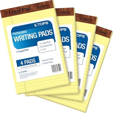Imagem de Tops Bloco de notas de 12 x 20 cm, pacote com 4, 13 x 20 cm, pautado estreito, pequeno, 12 x 20 cm, amarelo, 50 folhas por jr, feito nos EUA