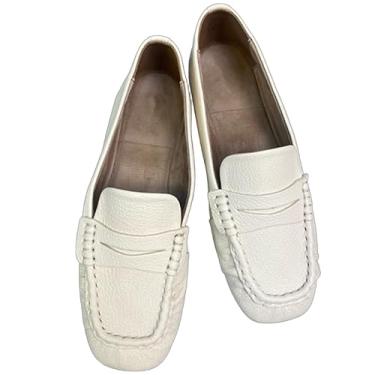 Imagem de Mocassins femininos confortáveis de couro para escritório da moda francesa, minimalista, feitos à mão, sem cadarço, Bege, 36