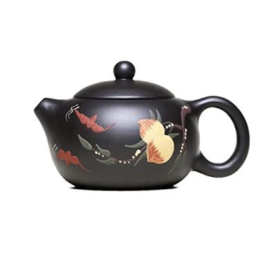 Imagem de Bule de chá chinês, minério cru, lama preta, longevidade, pêssego, xishi, roxo e areia, bule de chá pintado à mão, bule de chá, infusor de chá