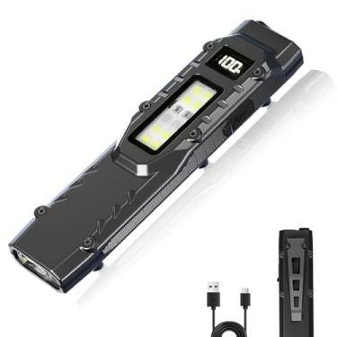 Imagem de MAKDAK Lanterna tática recarregável EDC – Display digital de alto lúmens, luz de bolso, 5 + 4 modos com LEDs UV vermelhos e brancos, aço inoxidável e IPX4 para transporte diário, acampamento