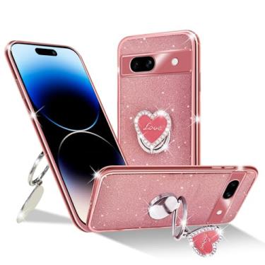 Imagem de Capa para Google Pixel 7a, capa protetora brilhante com 3 camadas de glitter transparente com suporte bonito, capa de telefone feminina e feminina para Pixel 7a (rosa)