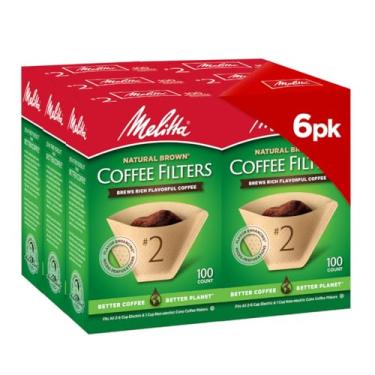 Imagem de Melitta Filtros de café cone, marrom natural, nº 2, filtros de 100 unidades (pacote com 6)