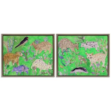 Imagem de Stupell Industries Conjunto de tela flutuante com moldura marrom de animais animais peculiares Meadow Menagerie 2 peças por Melissa Wang, 25 x 31