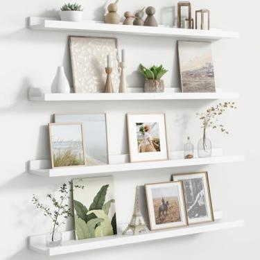 Imagem de Conjunto de 4 prateleiras flutuantes com borda de 91 cm com borda – grande prateleira de livros de berçário para armazenamento de brinquedos, estante infantil, sala de estar, molduras de decoração de