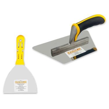 Imagem de Desempenadeira Trapézio 23,5X13 + Espátula 12.7cm Evolution Cimento Queimado Massa Corrida Acabamento Profissional Kit