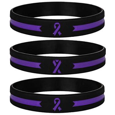 Imagem de Pulseiras de silicone com fita de conscientização roxa Sainstone, pulseira de conscientização da saúde mental, pulseira de fita roxa unissex para homens e mulheres