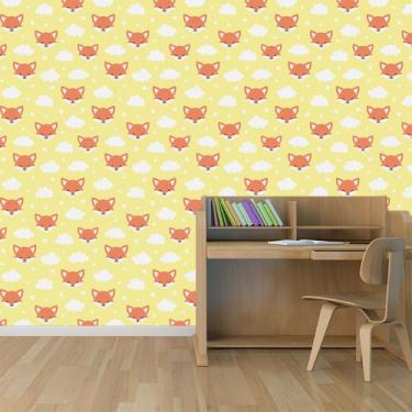 Imagem de Papel de Parede Adesivo - Raposas - Infantil - Amarelo - 338ppi - Allo