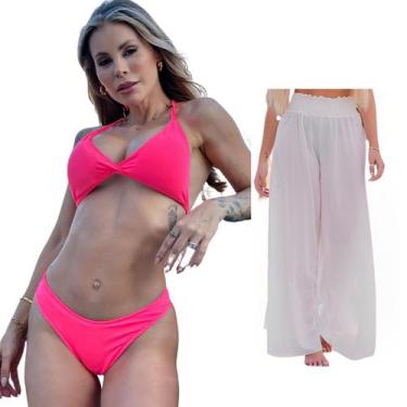Imagem de Biquini + Saída De Praia Calça Tule Moda Praia Kit Conjunto - Look Dre