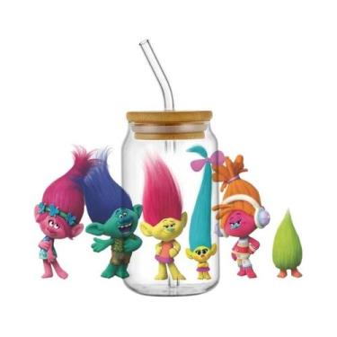 Imagem de Caneca De Vidro Miniso 3D Trolls Cartoon UV DTF De 16oz À Prova d'Água
