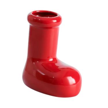 Imagem de IEUDNS Vaso de cerâmica para flores, vaso de bota vermelha de Natal, arranjo de flores minimalista, suporte para plantas para mesa, prateleira para casa, M 15cmx10cmx18cm