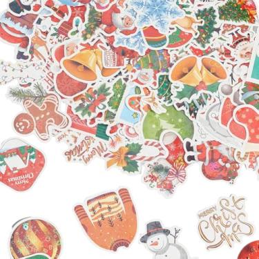 Imagem de SUNNYCLUE 2 sacos, 100 peças, adesivos com tema natalino, colorido, árvore de Natal, boneco de neve, papel de floco de neve, adesivos autoadesivos estéticos para álbuns, cartões, presentes de festa