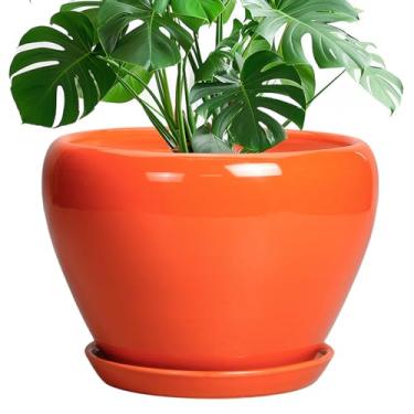 Imagem de Ceramicfor Vaso de cerâmica - Vaso de 25 cm para plantas de interior, vaso decorativo com orifício de drenagem e pires, vaso grande para plantas ao ar livre, vaso de flores redondo para jardim
