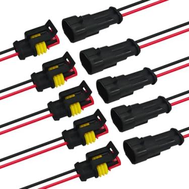 Imagem de QQWD Kit conector de fio elétrico impermeável de 2 pinos 18 AWG, conector de fio rápido push-in com plugues macho/fêmea e tranças de 10 cm, plugue terminal série 1,5 mm para carro, caminhão, barco