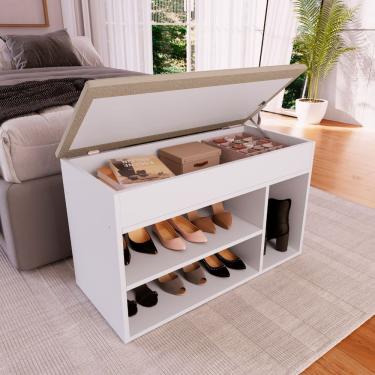Imagem de Sapateira Baú Com Tampo Estofado Completa Móveis Branco