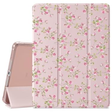 Imagem de VibrantFruitique Capa com estampa rosa rosa para iPad 9ª/8ª/7ª geração, 10,2 polegadas (versão 2021/2020/2019), capa protetora, porta-lápis, traseira de TPU macio transparente e capa com três dobras