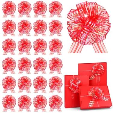 Imagem de 24 peças de laço vermelho para embrulho de presente, laços de organza para cestas de casamento, Natal, festa de aniversário, dia dos namorados, caixas de presente de flores (vermelho-AA)